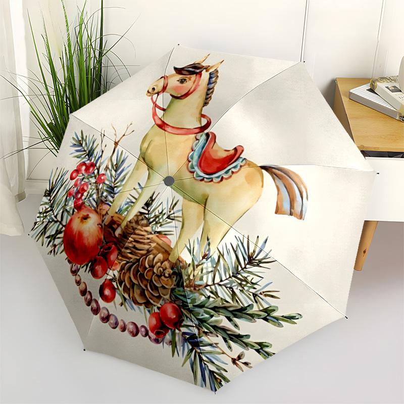 

1pc Horse Ornament Automatic Folding Umbrella - Portable Collapsible Design, 8-Rib Iron Frame, Durable Fabric yy251125090