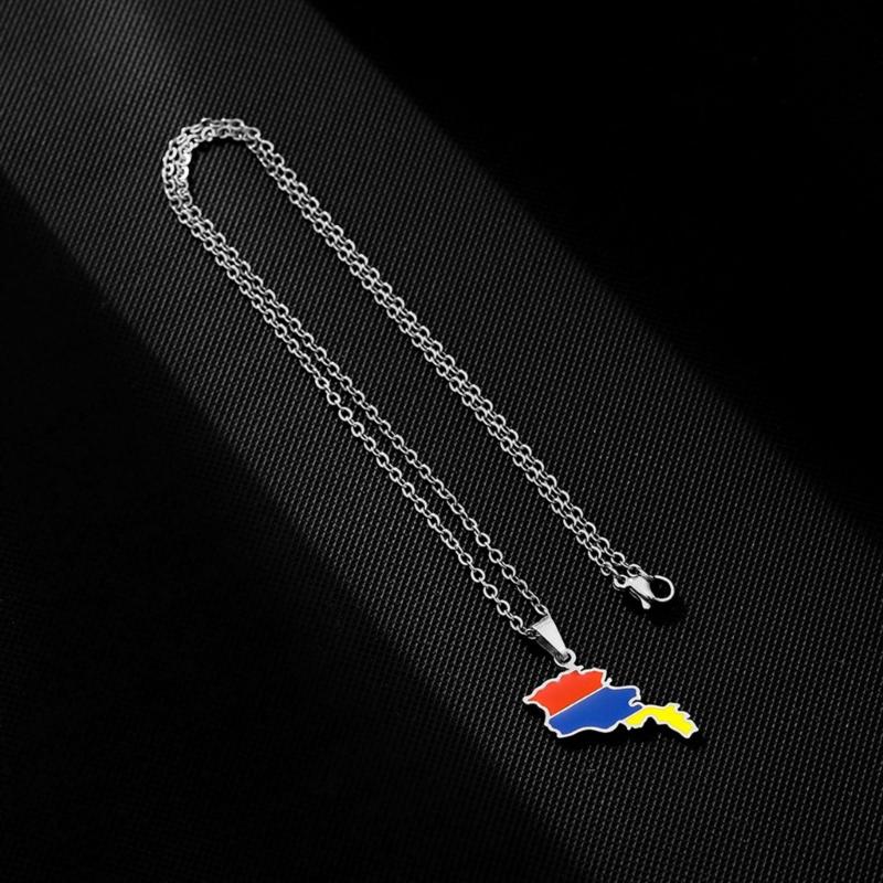 Unique Armenia Map Necklace Stainless Steel Armenia Flag Pendant Necklace Chain Necklace Perfect Gift for Men and Women