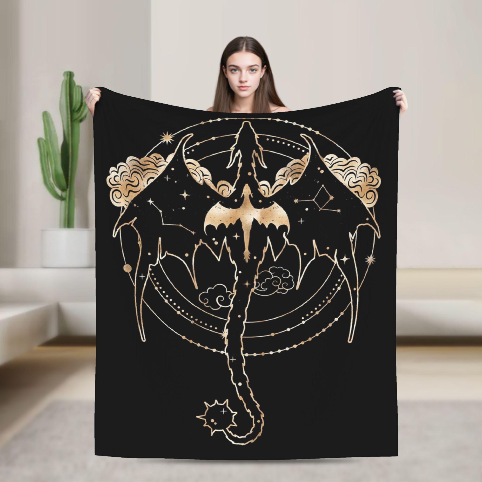 Celestial Tairn and Andarna Fourth Wing Blanket Fleece Spring/Autumn Portable Thin Throw Blanket for Sofa Bedroom Bedspreads 75X95CM