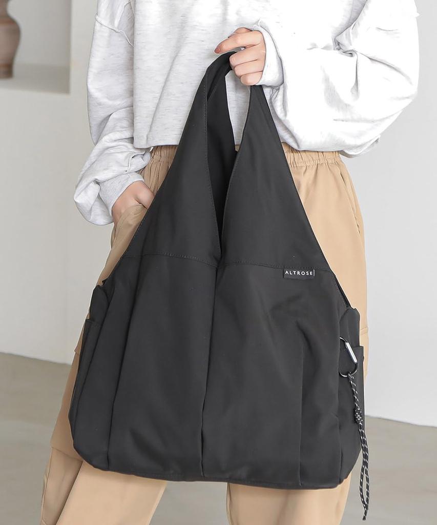 Altros Black Tote Bag for Women, Big, Large Capacity, A4 Size, Nylon, with Gusset, Large, Mommy Bag, Stylish, Cute, Perfect for Camping, Outdoor