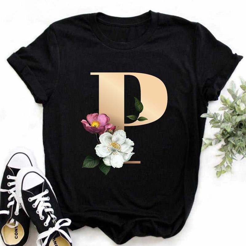 A B C D E English Alphabet  3D Print T Shirt Women New Summer Couples Lovers Harajuku Casual Black Tops Tshirts