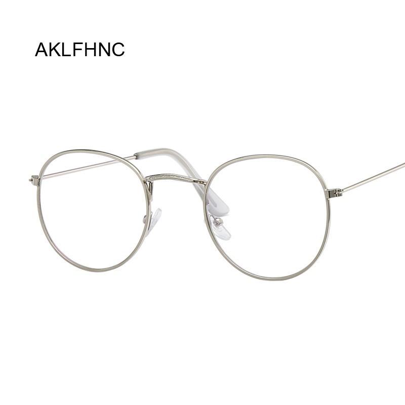 Round Glasses Frame Man Anti Blue Light Glasses Woman Fake Glasses Gold Optical Oval Eyeglasses Frame Transparent Lens