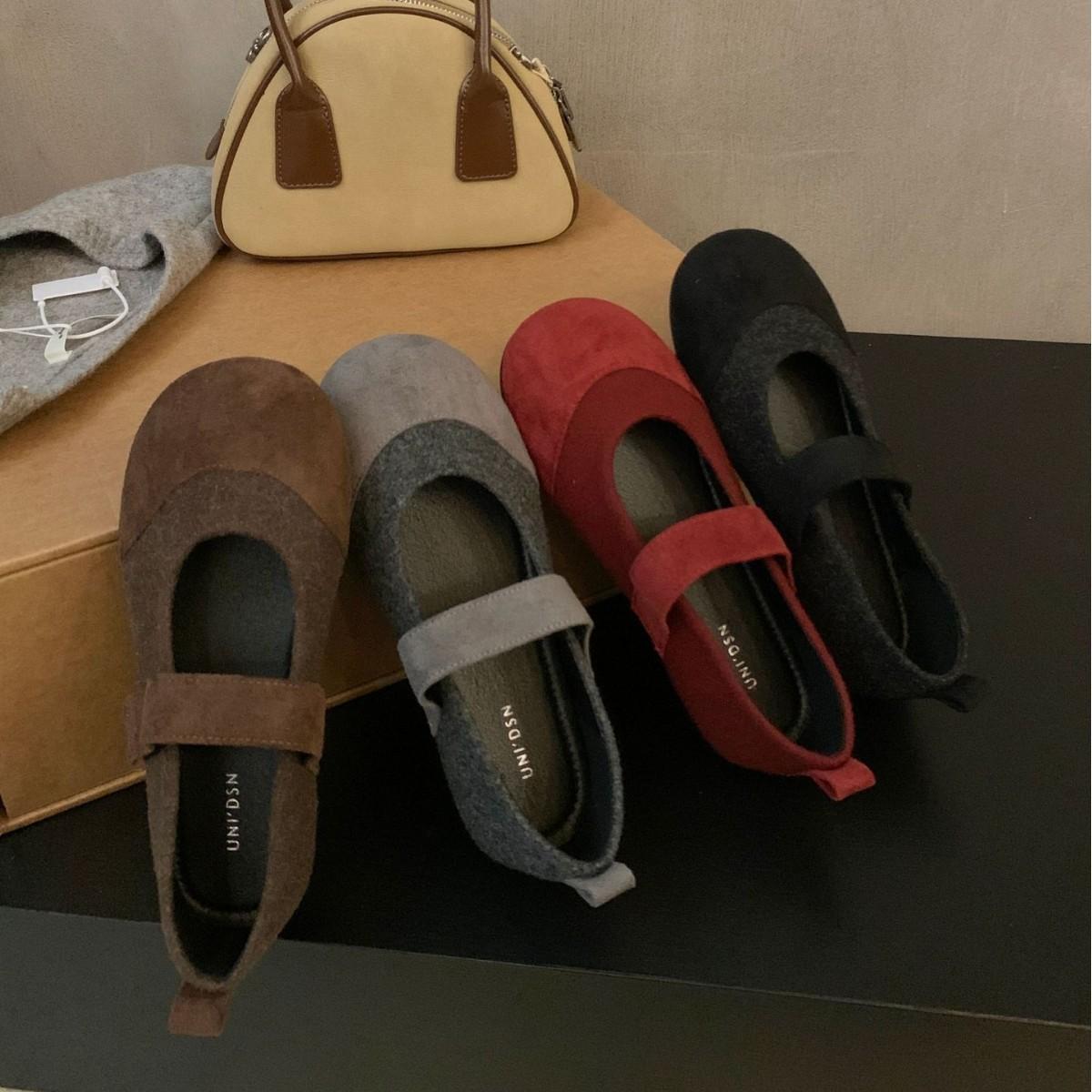 

2025 new round head matte suede color matching soft sole Doudou word with soft sole pregnant women s single shoes 39 серый