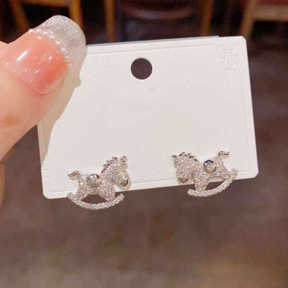 Cartoon Zircon Horse Earrings Chinese Style New Year Ear Studs  New Year Gift