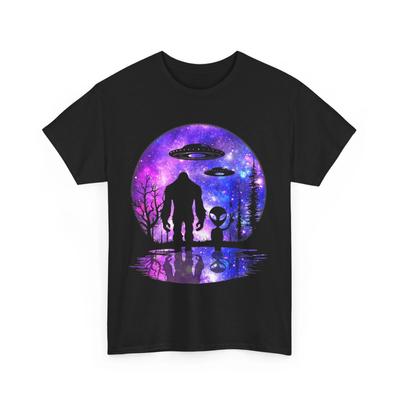 Alien And Bigfoot Full Moon Sasquatch UFO T Shirt