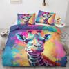 Funny Giraffe Duvet Cover King 3 Piece Colorful Animals Bedding Set, Soft Microfiber Graffiti Quilt Cover Set with Pillowcases