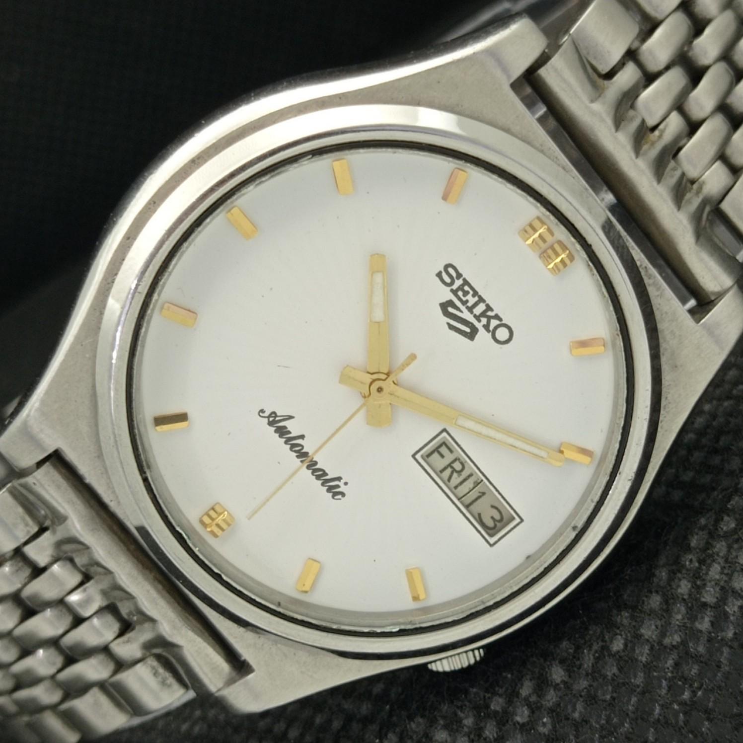 

USED VINTAGE SEIKO 5 AUTO 7009A JAPAN MENS D/D WHITE WATCH 608a-a315016-9 SKU608a-a315016