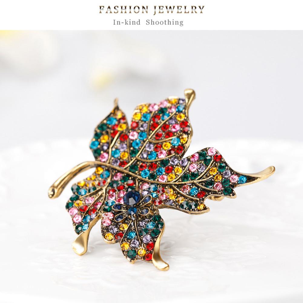 Vintage Brooch Colorful Maple Leaf Pins for Women Wedding Rhinestone Metal Badges Jewelry