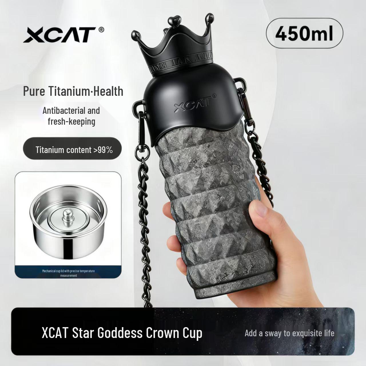 XCAT Lynx Pure Titanium Insulated Water Bottle & Cup - Portable Crossbody 2025 Edition, Perfect Women s Birthday Gift 450ML