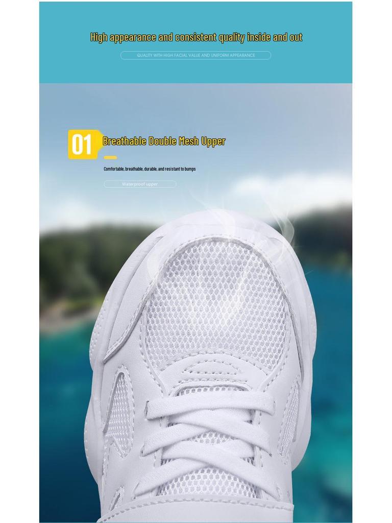 Children's Breathable Mesh Running Shoes - Boys' White Sports Sneakers for Students