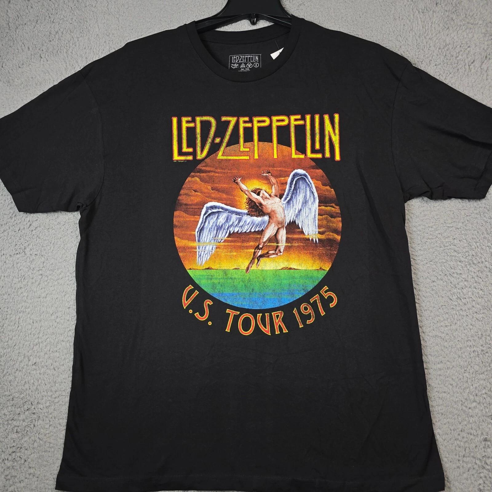 

Led Zeppelin Shirt Mens XXL 2XL Black Rock Music US Tour 75 Concert Retro NWT B XL