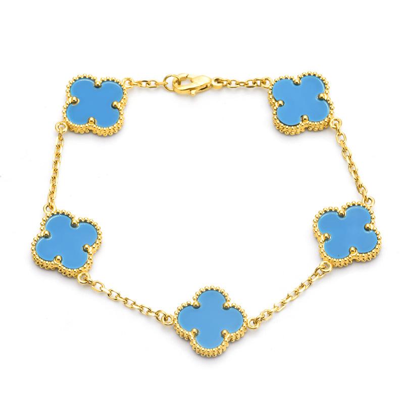 15mm Titanium Steel Double-Sided Four-Leaf Clover Bracelet Non-Fading Fashionable Four-Leaf Clover Flower Bracelet
