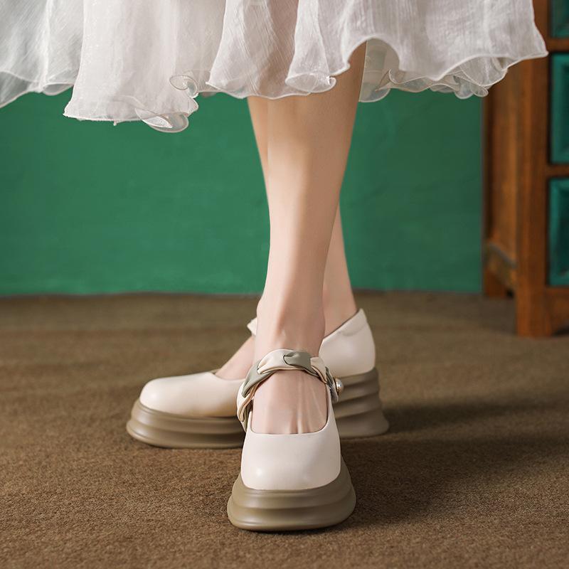 Thick-soled Small Leather Shoes Women's Muffin Soles Student Thick Heel Shallow Mouth Mary Jane Women's Single Shoes