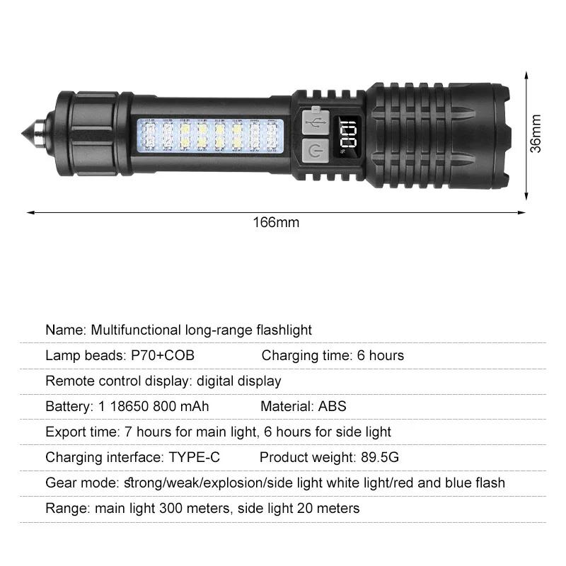 Zoom flashlight Type-C fast charging long-distance zoom suitable for emergency situations, home, outdoor, camping, power outages