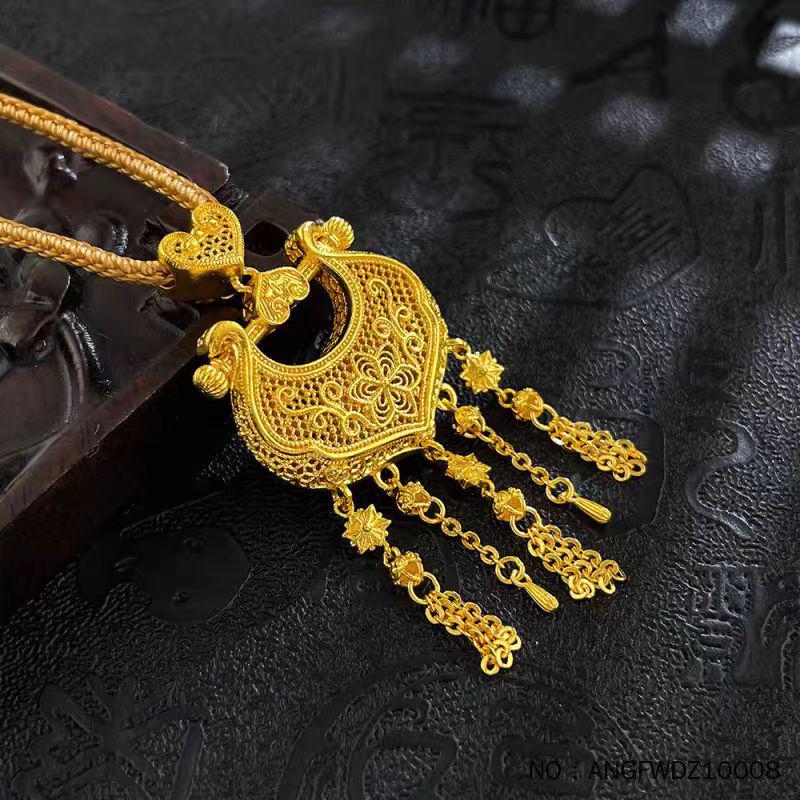 Ancient Style Lily Ruyi Auspicious Lock Pendant Necklace In Openwork Design: Chinese Blooming Wealth Jewelry