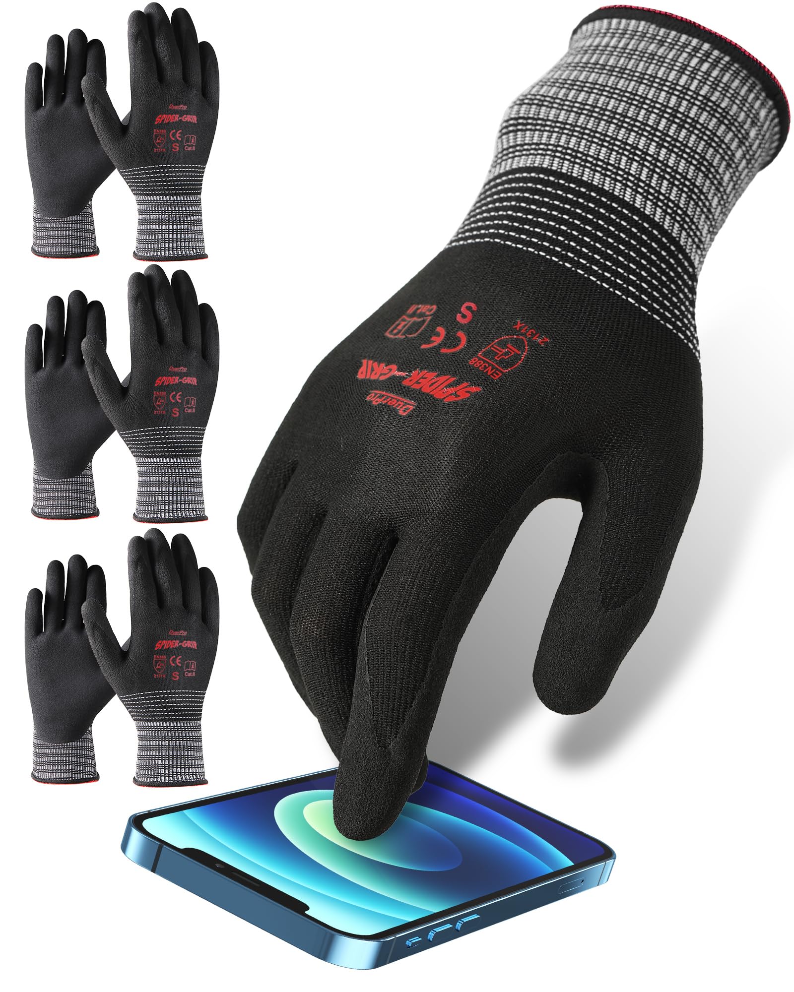 

Duerfusa Work Smartphone Power Makes Heavy Objects Feel Backless Work High Improved 3D For Warehouse Bulk Black Gloves, Compatible, [Suction Light],