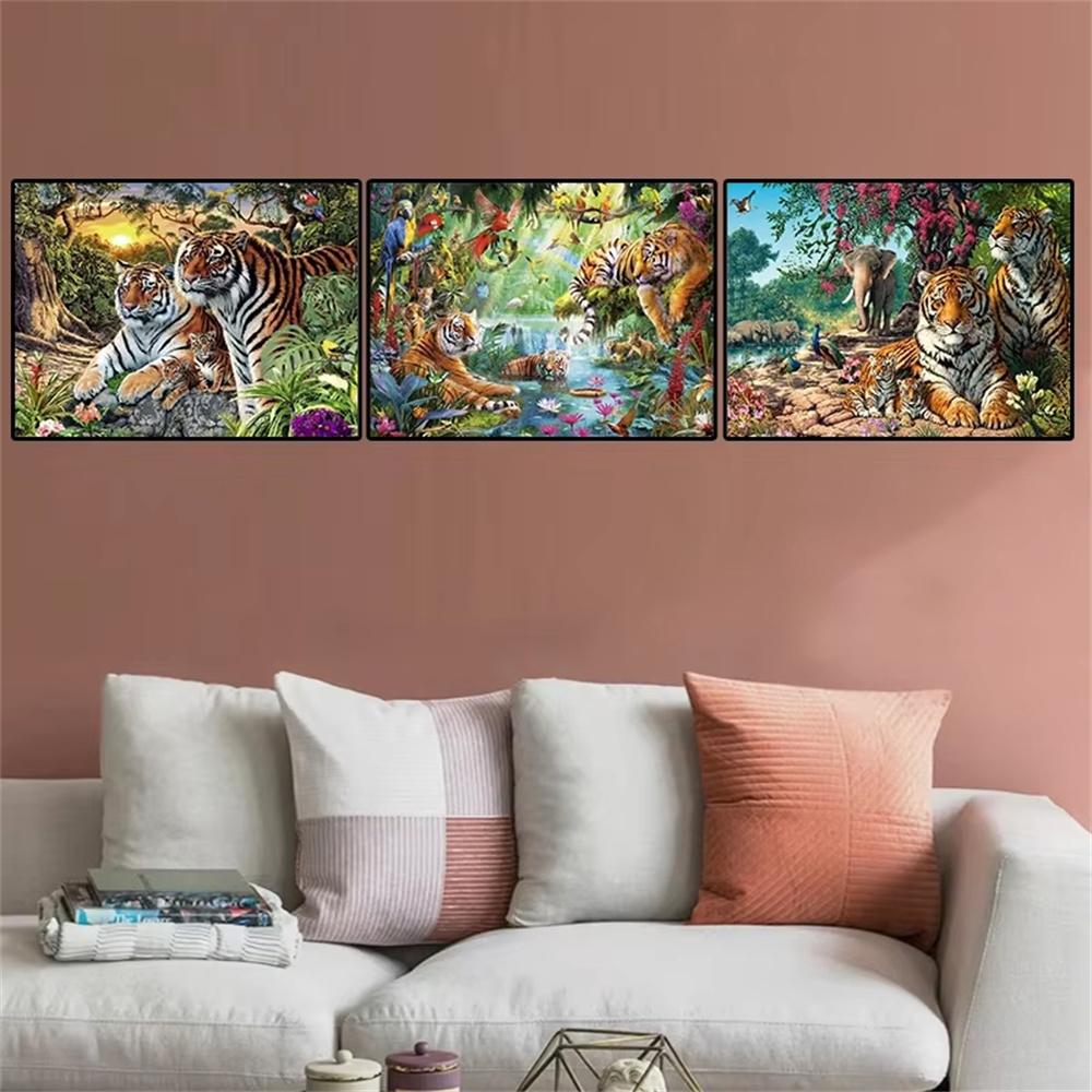 5D DIY Diamond Painting Forest Scenery and Animals Tiger Mosaic Rhinestone Embroidery Full Round Diamond Cross Stitch Home Gift