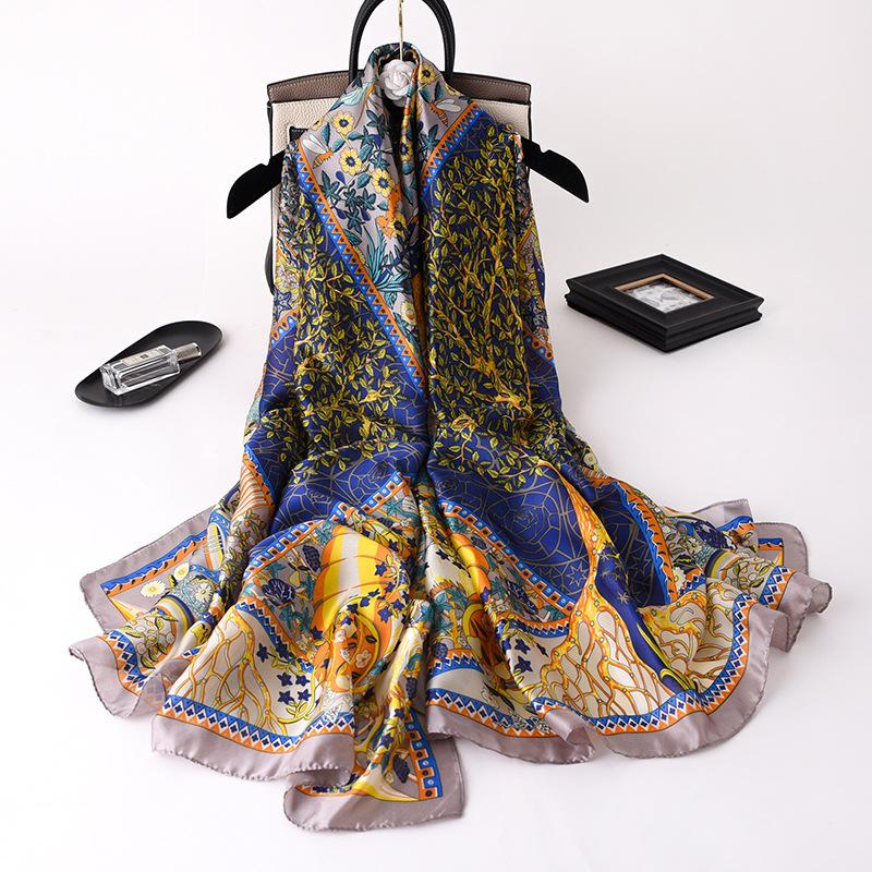 New Silk Satin New Hangzhou Silk Scarf for Women Mid-length Shawl Spring and Autumn Retro Style Imitation Silk Scarf for Women