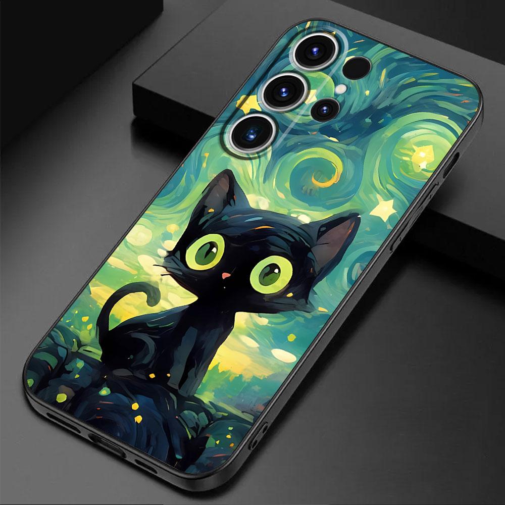 Starry Sky Cat Cover Capa Silicone Phone Case for Samsung Galaxy S21 5G S21 FE S24 Ultra S22 Plus S23 Ultra S20 S24 Plus S21