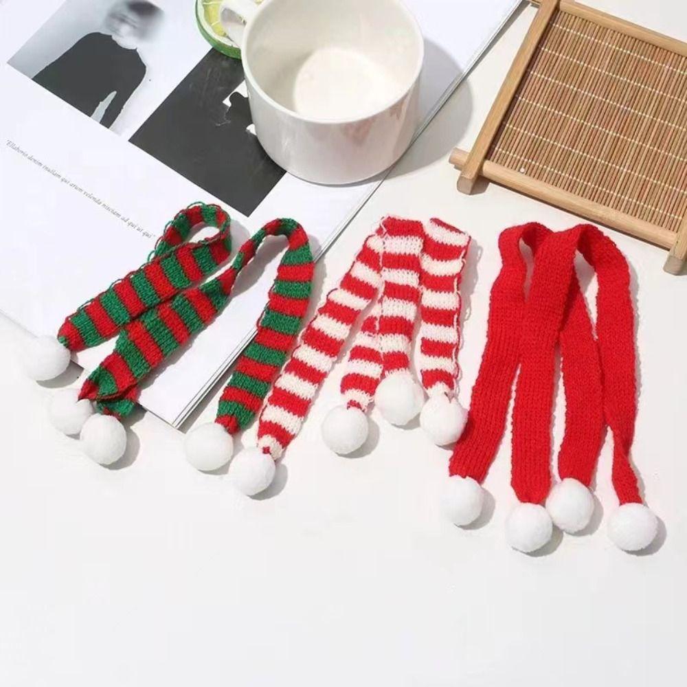 Red And White Knit Scarf Doll  Decoration Stripes Mini Knitting Scarf  Xmas Tree Ornament