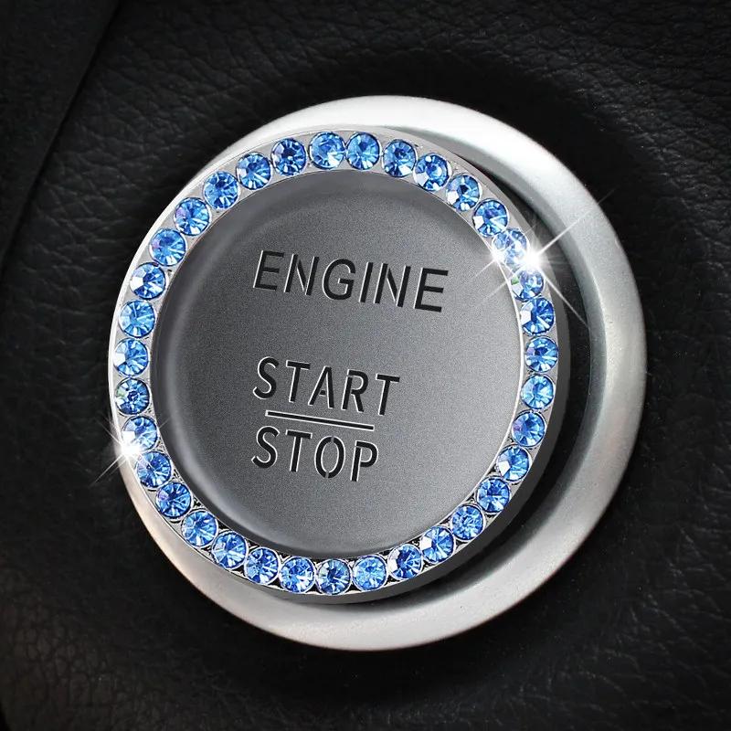Car Start Button Rhinestone Sticker Diamond Bling Ring One Click Start Stop Switch Stickers Decoration Auto Accessories Decals