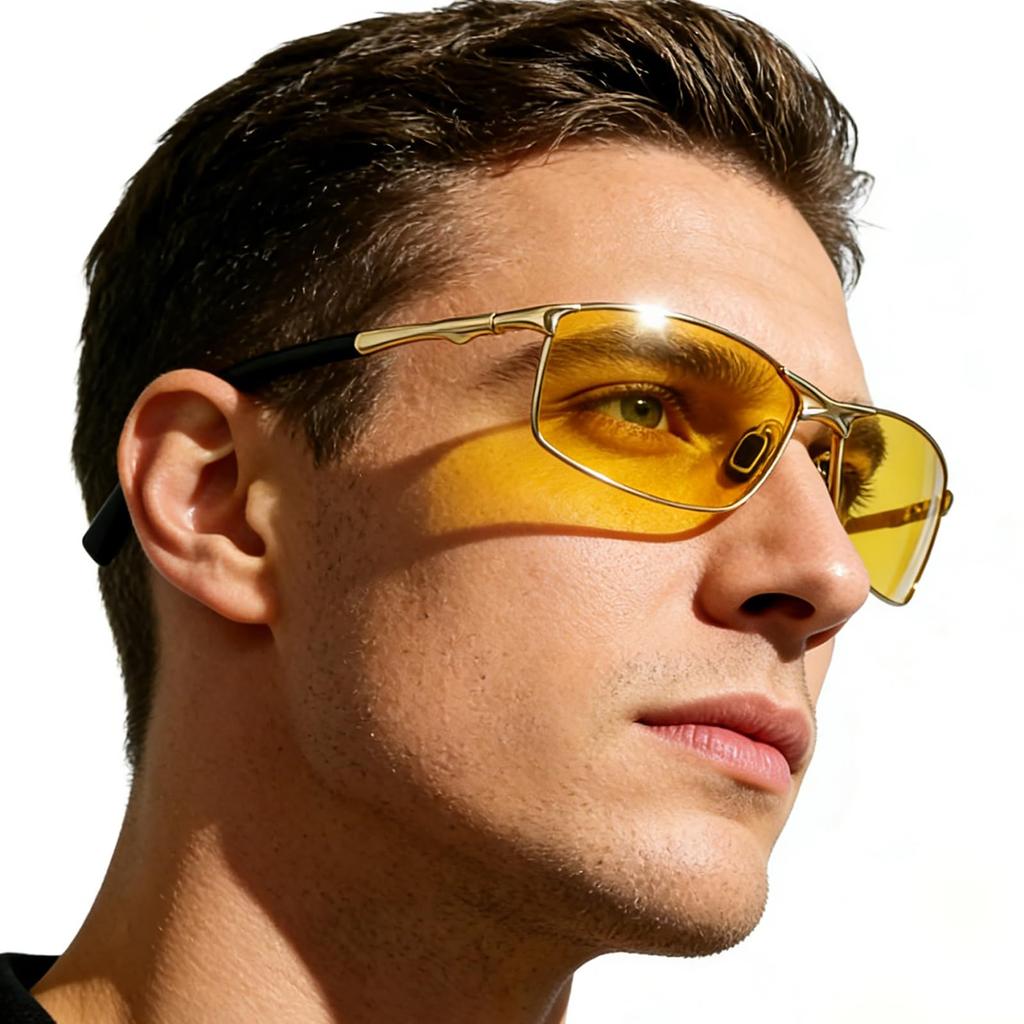 Night Night Glasses for Driving At Day Night Yellow Lens [luckinsell] Sunglasses, Men's Night, UV400, Ultra-lightweight, Outdoor, & Use, (Gold Frame)