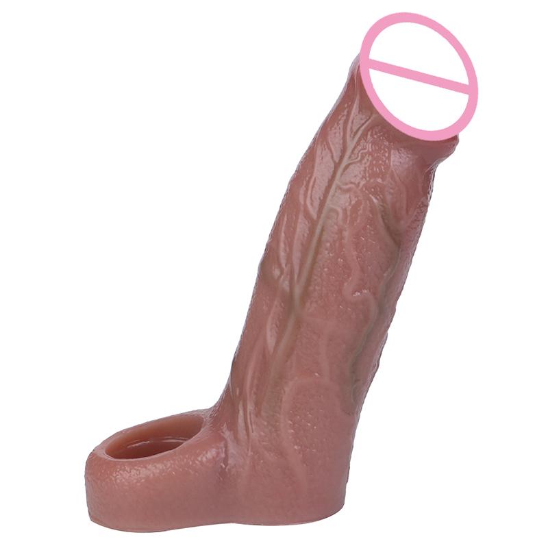 SXXY Silicone Realistic Penis Sleeve With Foreskin Head Reusable Condoms Cock Rings Extender Male Sex Toys Dick Enlarger