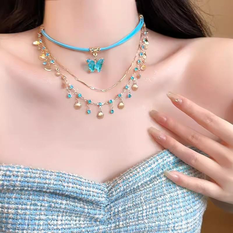 

Роскошное многослойное ожерелье с бабочкой для женщин и девочек, изысканная высококачественная цепочка с кисточками на ключицу, ювелирные изделия, аксессуары, подарки as the picture