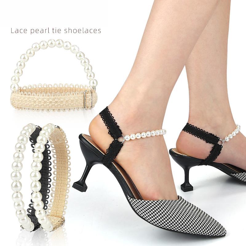 Pearl Lace Bundle Shoelaces Hollow High Heels Free Installation Anti-drop Heel Straps Slippers Become Sandals Lazy Fixing Straps