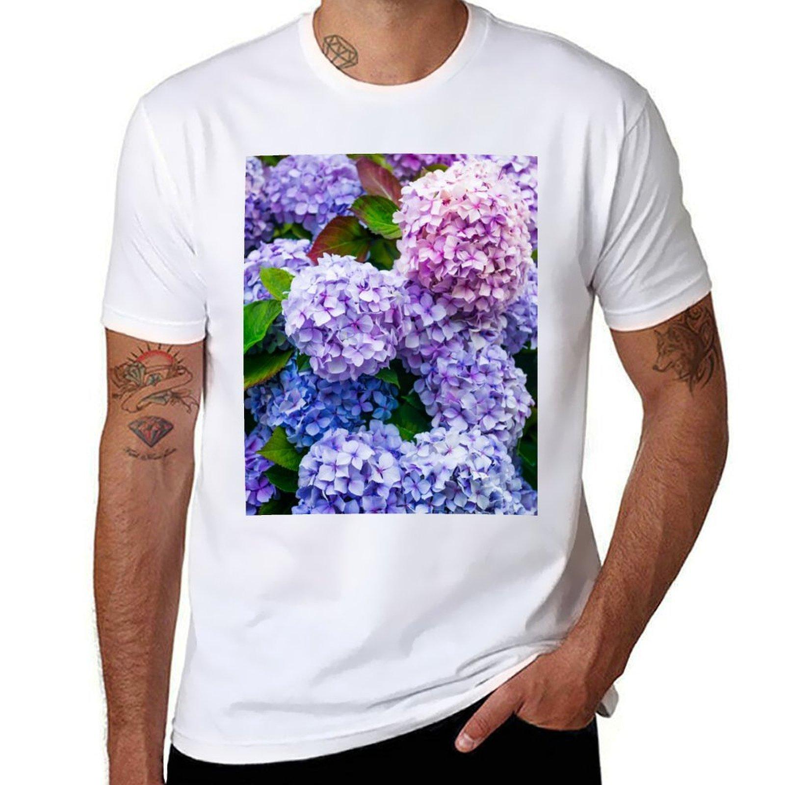 Purple Hydrangea Flowers Blooming Tshirt Animal Prinfor Boys Tshirts Oversize Quickdrying Unisexs T Shirt Graphic S