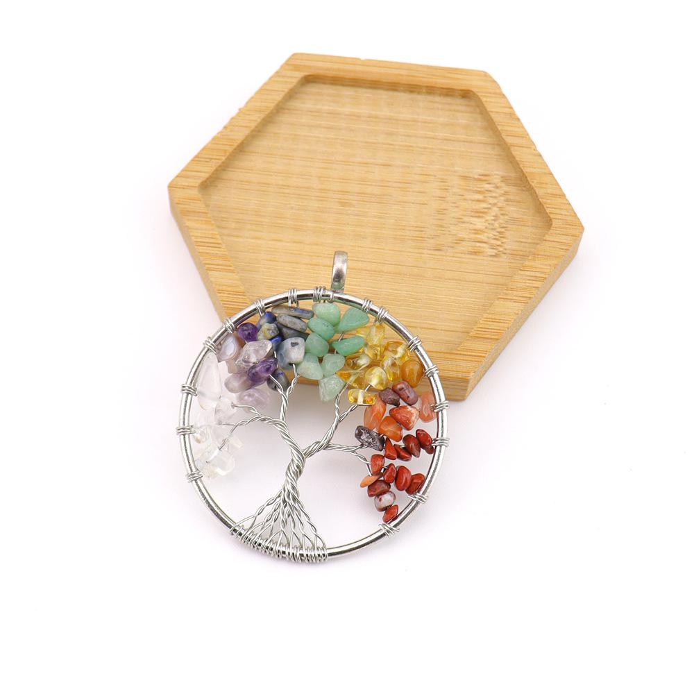 Seven-Color Natural Crystal Tree of Life Necklace Pendant with Crushed Stone, N737