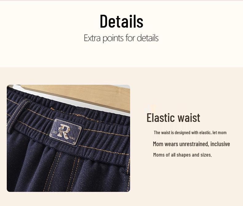 High-Waisted Elastic Denim Wide-Leg Pants for Middle-Aged Women – Stylish and Drapey