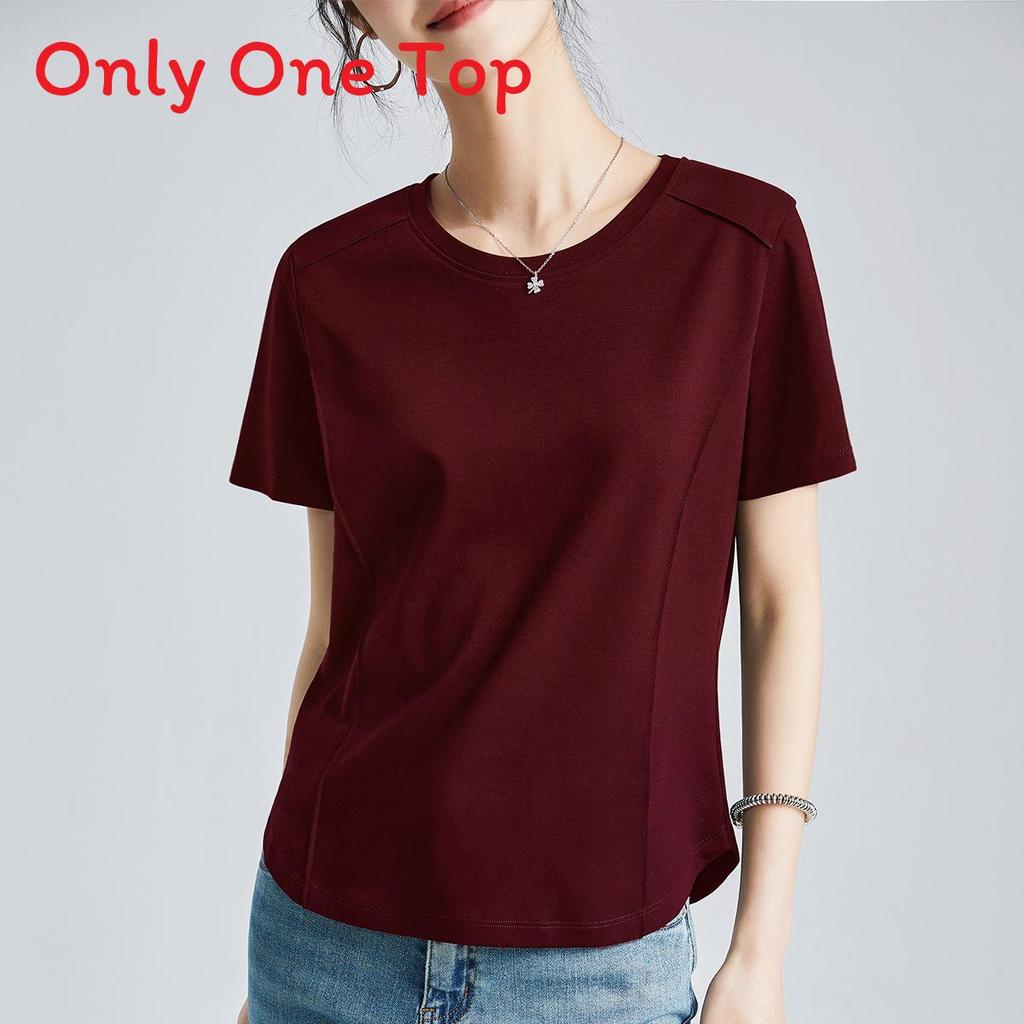 Camiseta de Manga Corta de Algodón y Seda para Mujer con Diseño de Empalme para Estilo Urbano Casual