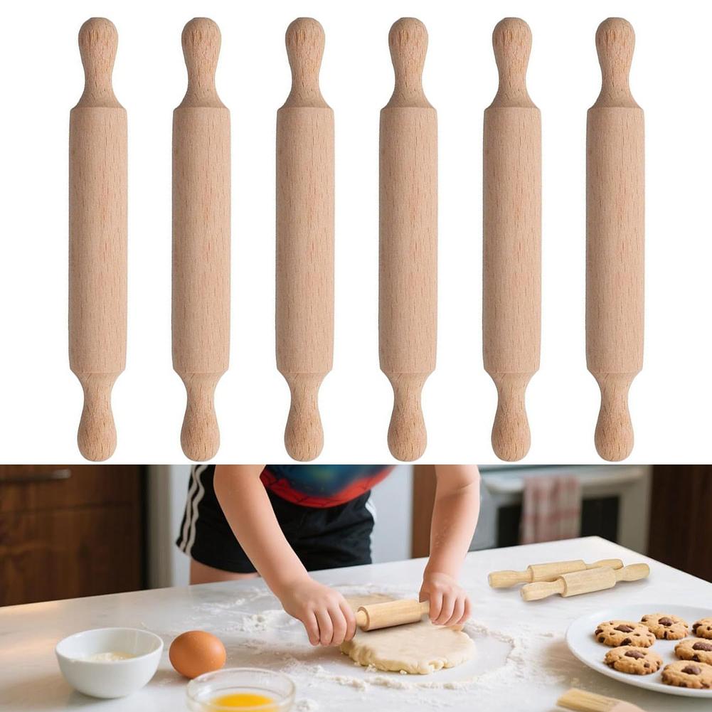 6pcs Natural Wood For Mini Rolling Pins 14x2cm for Baking and Craft Fun