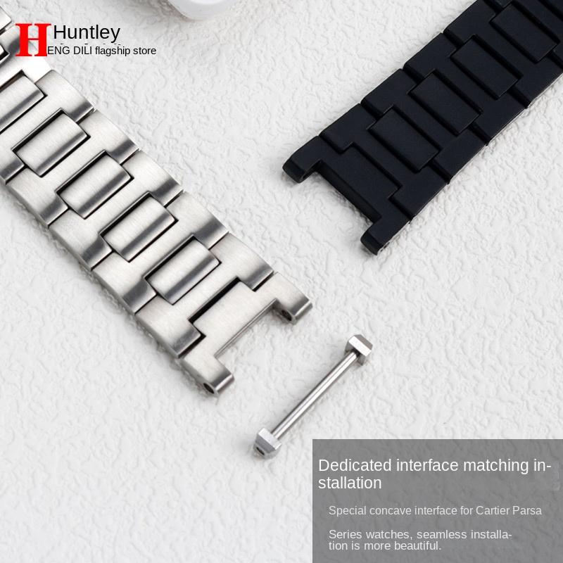 For Cartier PASHA series watch strap men 22mm notch 14 stainless steel Silver metal Watchband Folding Clasp bracelet Free screw