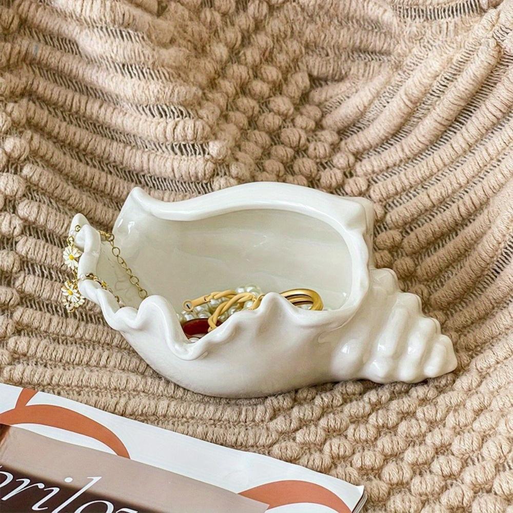 Ceramic Seashell Jewelry Tray Ins Style Decorative Storage Dish for Home Desktop Organizer