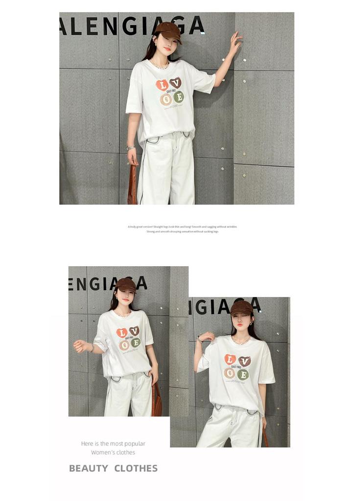 Summer 2025 Plus Size Love Letter Women's Loose T-shirt - Korean Style, Slimming, Short Sleeve