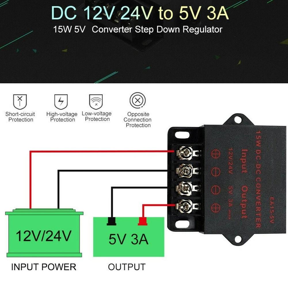 12V To 5V Converter 24V To 12V Step Down Regulator 24V To 5V DC-DC Reducer Suitable For Power Supply Of Various Devices