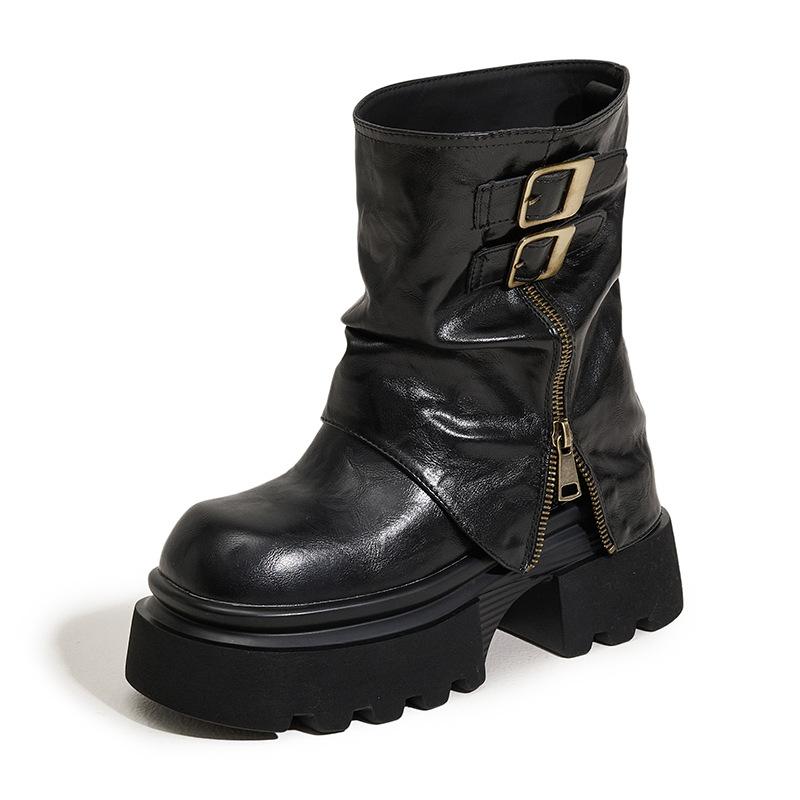 Smoke Boots Women's Boots 2025 New Autumn and Winter Mid-tube Casual Two-wear Sleeve Short Boots Thick Heel Fashion Boots Pants Tube Boots