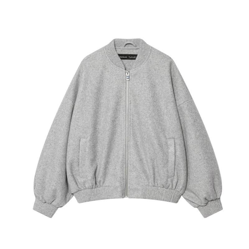 

European American Women s Fashion Casual Stand Collar Loose Bomber Jacket Coat Extra Small сірий колір