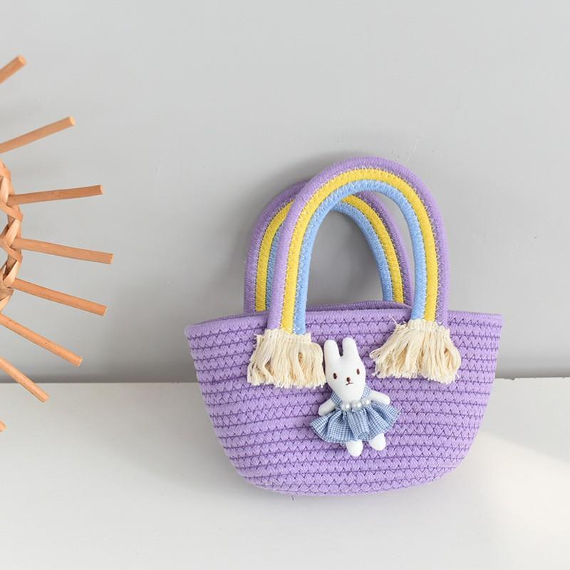 Girls 'bag Korean Rainbow Cloud Handbag Children's Woven Bag Large-capacity Straw