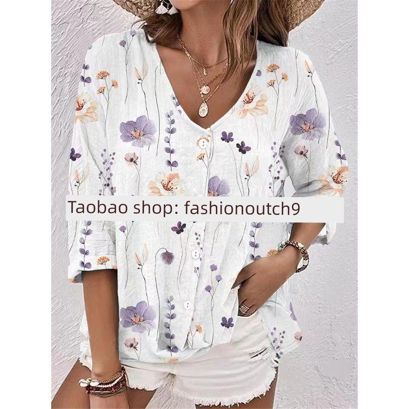 

2025 Шифоновый кардиган на пуговицах с принтом, рубашка с длинным рукавом Purple 2XL