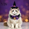 Cat Pumpkin Outfit 1 Set Halloween Costume, Wizard Hat And Lace Bandana, Ruffled Bib Pet Photo Prop with Bow Bell, Holiday Party for Small Dogs, Cats