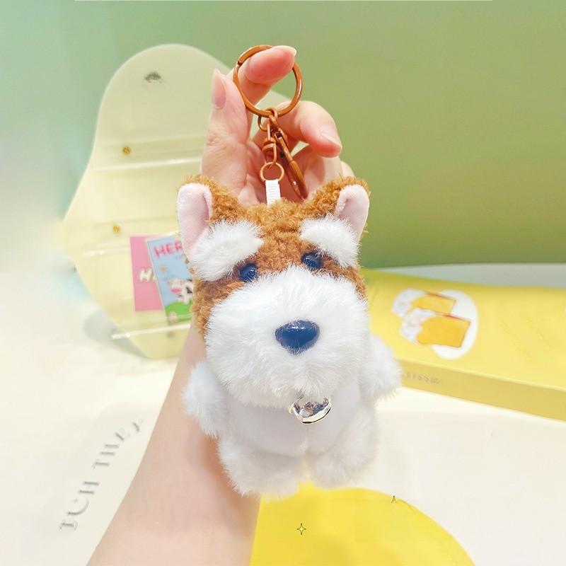 Jinnew Cute Plush Schnauzer Keychain With Bell For Bag Decoration Gift And