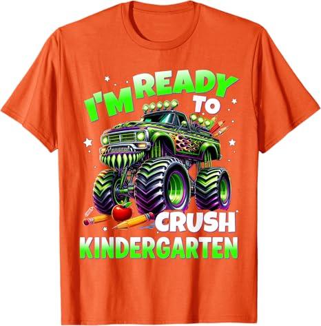 Kindergarten Level Begins First Day of Kindergarten Gaming TShirt Im Ready To CrushKindergarten Monster Truck Boys Saying Tee