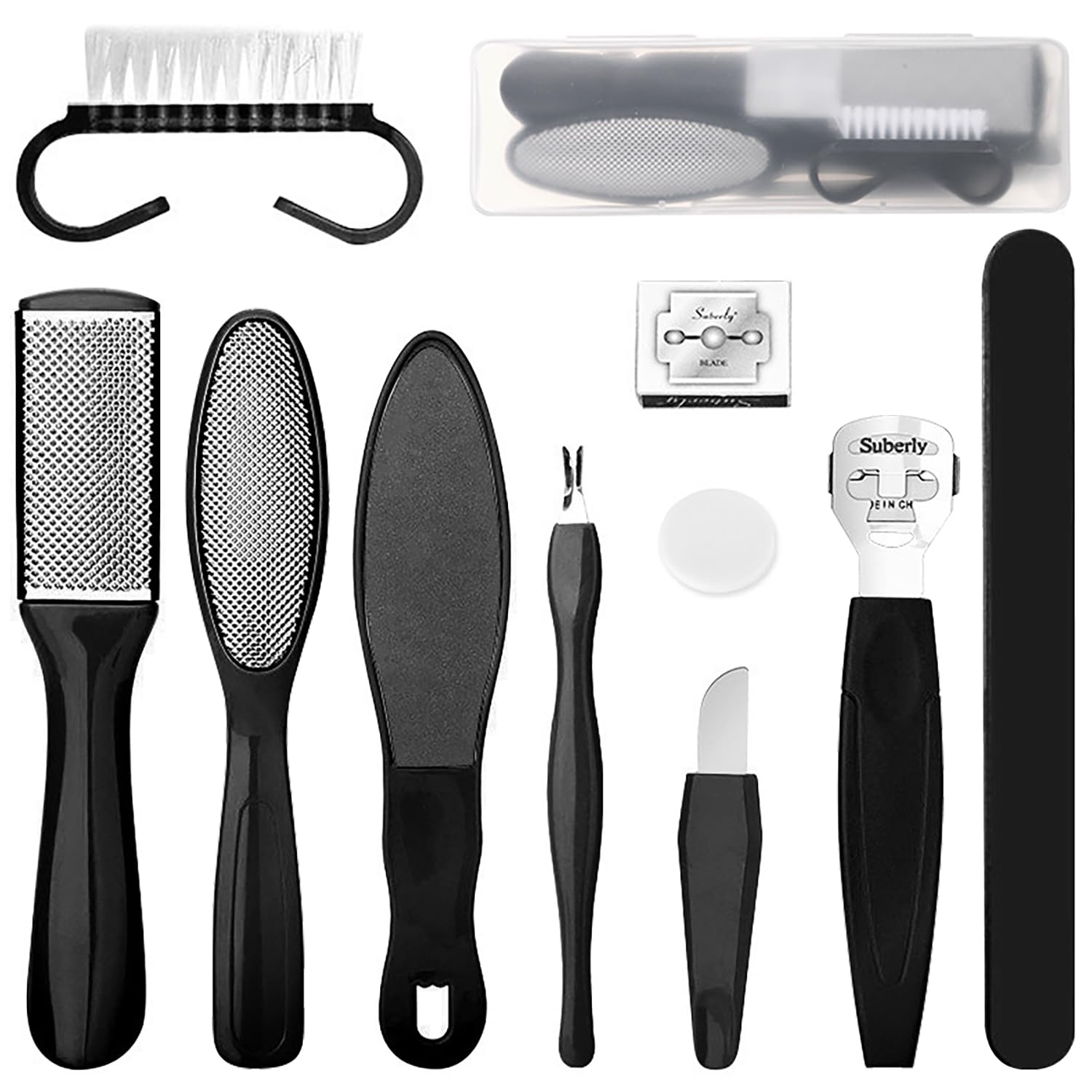 

Набор скребков для мозолей и натоптышей из нержавеющей стали с 10 сменными лезвиями для сухой и влажной кожи, безопасный и эффективный для удаления и омертвевшей кожи в чёрный