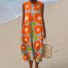 Summer European and American women's new sleeveless seaside vacation D printing dress
