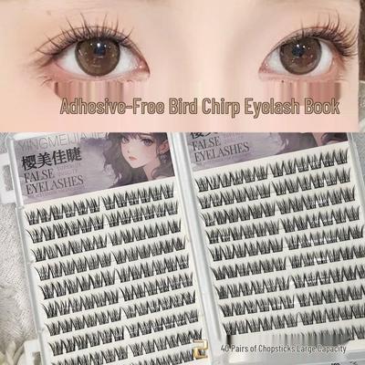 Yingmei Jia Glue-Free Stemless Bird Style Natural Long Eyelashes – Cute, Easy, Segment-by-Segment Application.