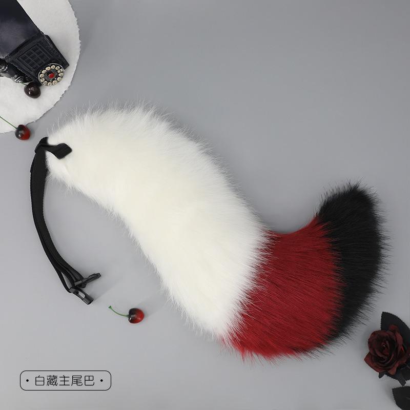 Handmade simulation Qingqiu white fox ear headband cos manga white Tibetan main headgear fox tail beast ear tail suit
