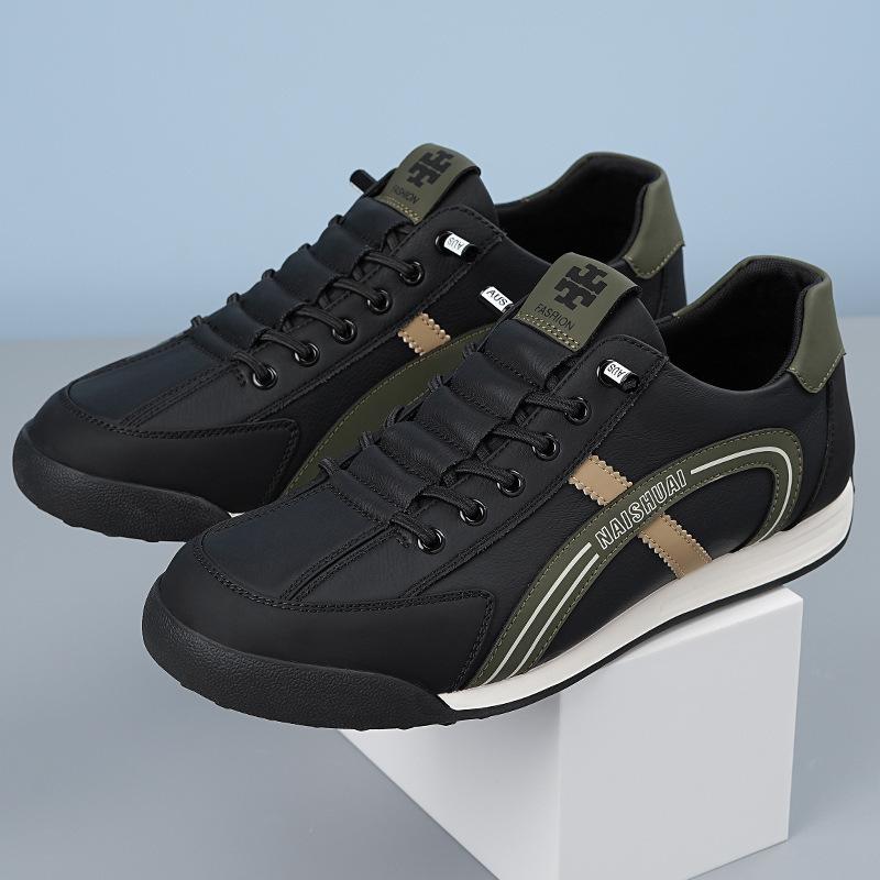 

European station 2025 Internet celebrity explosion first layer cowhide men s shoes round head ultra-light fashion casual versatile trend Forrest G 44 темно-зеленого